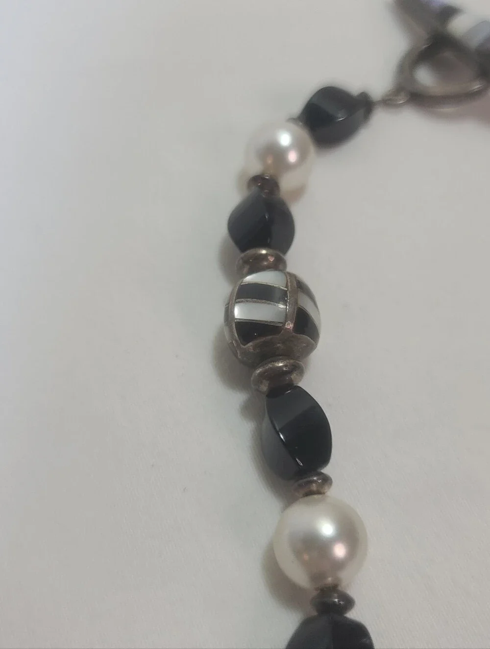 Katherine Chiquito Navajo Sterling Silver Mother of Pearl Onyx Inlay Necklace